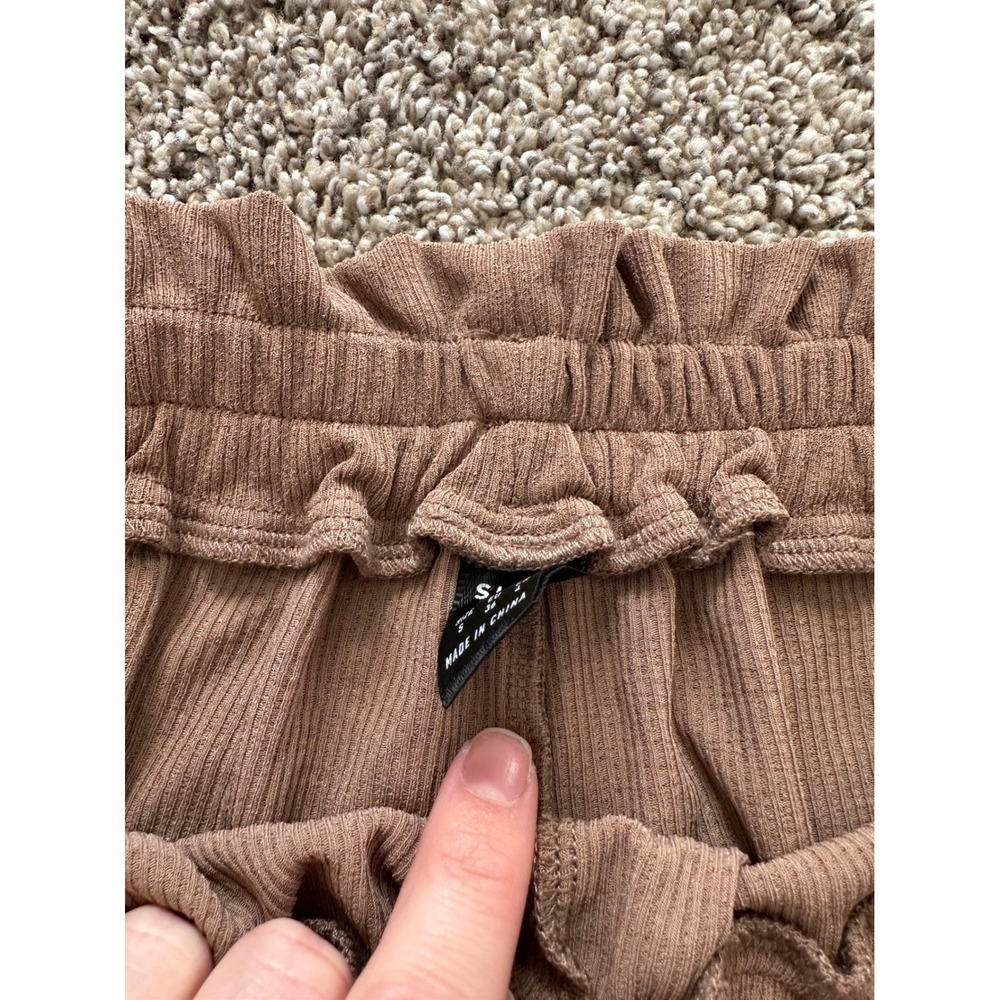 SHEIN Brown Ribbed Paper Bag Waist Shorts Casual Comfy Womens‎ Small - Picture 2 of 4